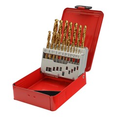 Набор сверл по металлу 1-10мм 19шт DIN338 HSS-G TiN 118° (мет. кейс) H-Tools Pro 250214PRO