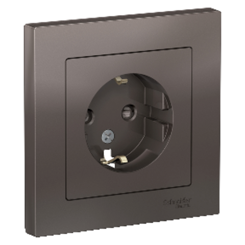 Розетка с заземлением со шторками, 16А, в сборе. Цвет Мокко. Schneider Electric AtlasDesign. ATN000644