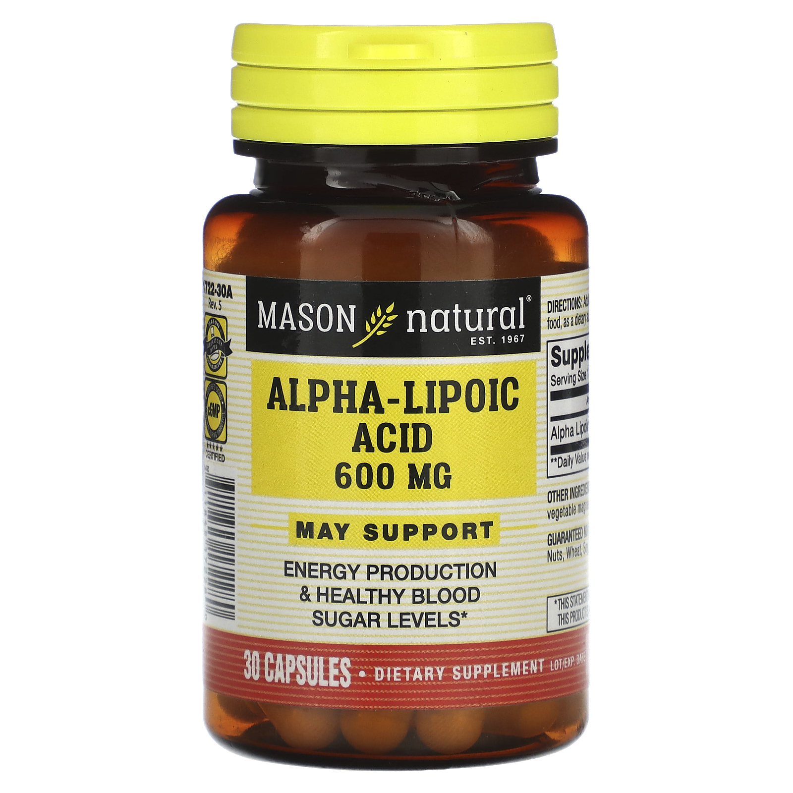 Mason Natural, Альфа-липоевая кислота, 600 мг, 30 капсул MAV-17228 ...