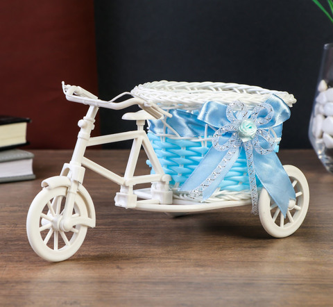 Велосипед плетеный с круглой корзиной, 10*21*12 см. Голубой
