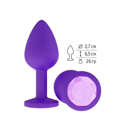 Фиолетовая силиконовая пробка с сиреневым кристаллом - 7,3 см. - Джага-Джага Анальные втулки с кристаллом 519-13 lilac-DD