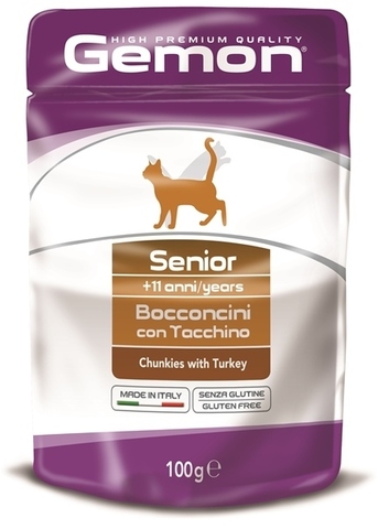 Gemon Cat Senior Pouch Chunkies with Turkey