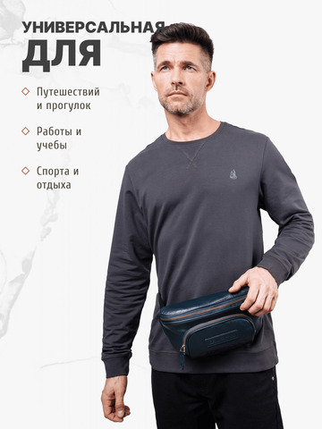Кожаная сумка на пояс синего цвета