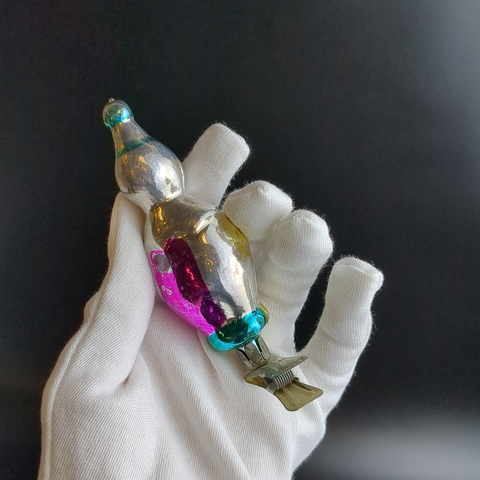 Ёлочная игрушка "Клоун" на прищепке, стекло, 11.5 см, ручная роспись, винтаж времён СССР 1960-1980 гг. Советские ёлочные игрушки и украшения. Состояние на фото.