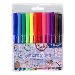 
          Фломастеры, 12 цв, Alingar, смываемые чернила, корпус круглый, "Сладости", вентилируемый колпачок, упаковка ПВХ, европодвес