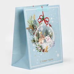 Пакет подарочный M вертикальный, «С Новым годом», 23*27*11 см (Д*В*Ш), 1 шт.