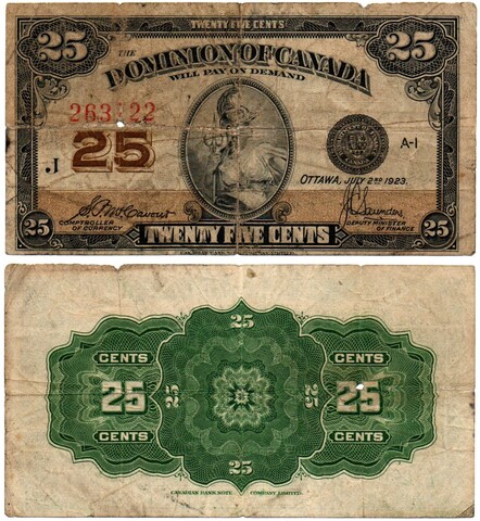 Банкнота Канада 25 центов 1923 год