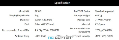 Пропеллер карбоновый NS 27x8.8 T-Motor (пара)