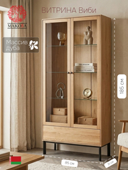 Шкаф витрина, 85х31х185, Виби, сервант для посуды, для книг, в стиле лофт, массив дуба, MAKOSA