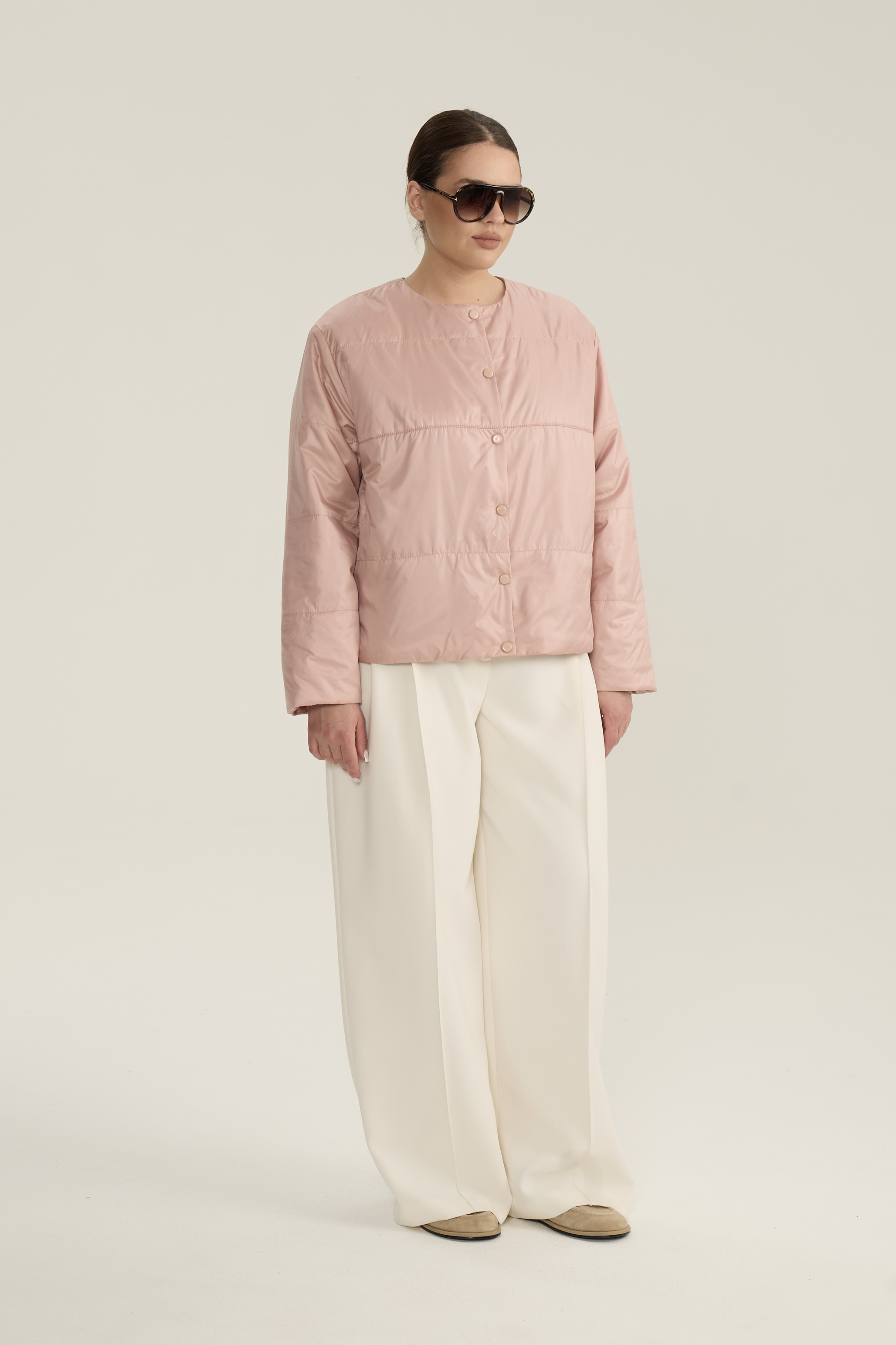 Куртка стеганая короткая, пудра