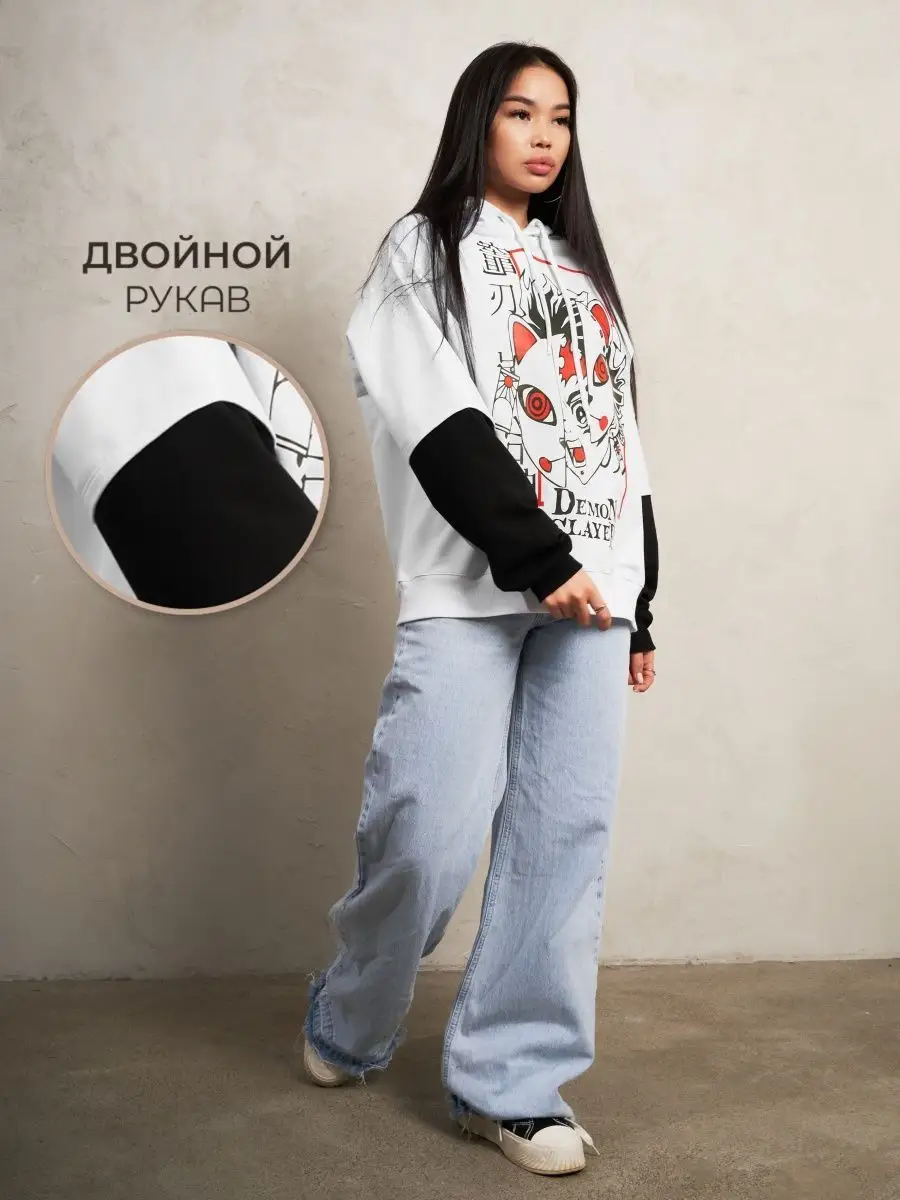 Худи женское мужское оверсайз с принтом аниме с капюшоном
