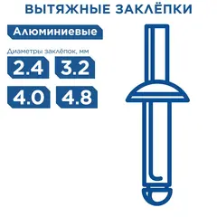 Заклепочник одноручный КОБАЛЬТ 260 мм, заклепки 2,4-3,2-4,0-4,8 мм (243-486)