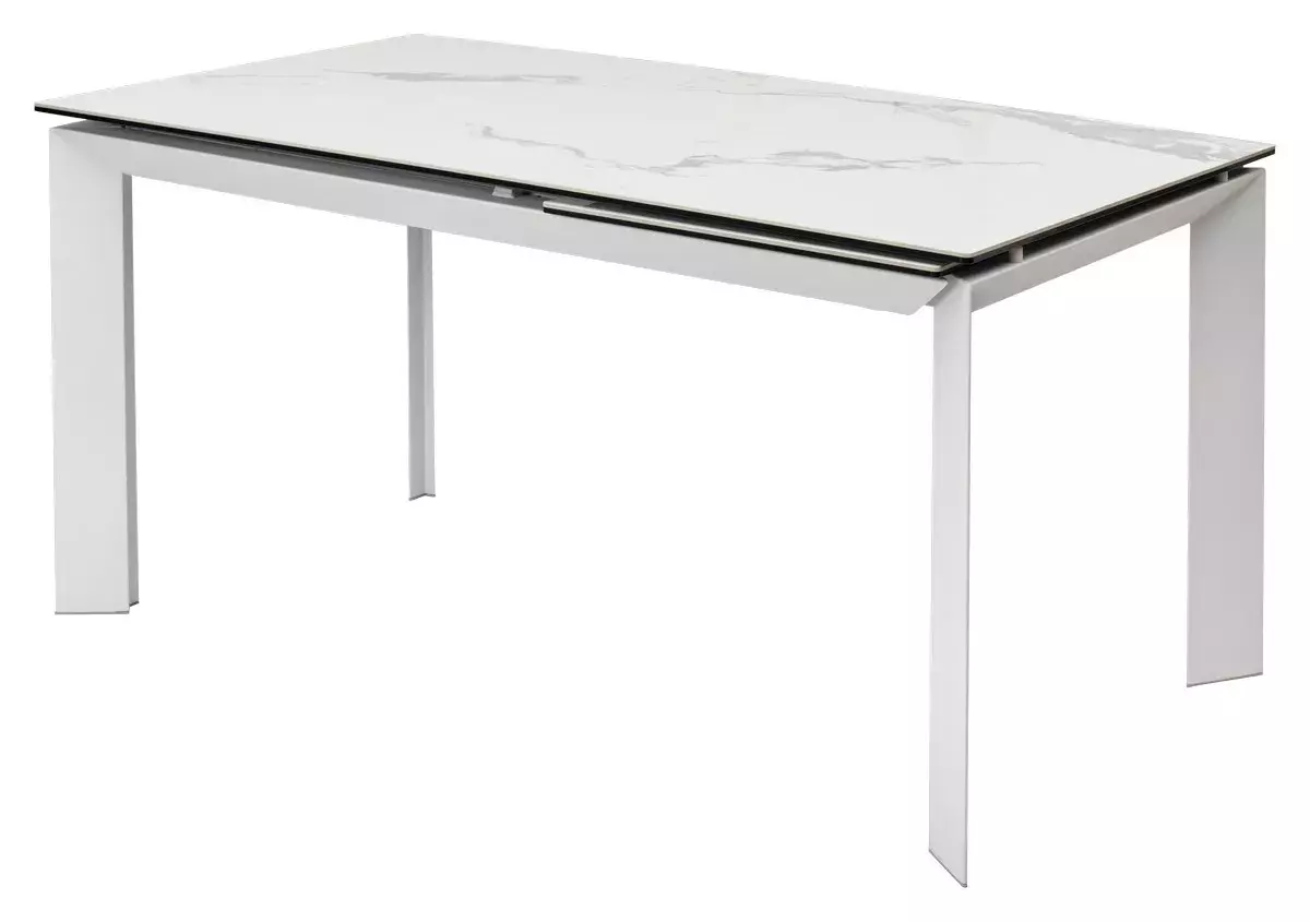 Стол CREMONA 140 HIGH GLOSS STATUARIO Белый мрамор глянцевый, керамика/ белый каркас, DISAUR