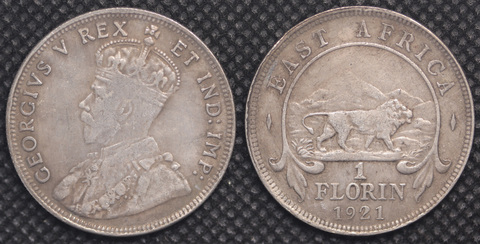 Жетон 1 флорин 1921 года Британская Восточная Африка Георг 5 Лев Копия монеты посеребрение Копия