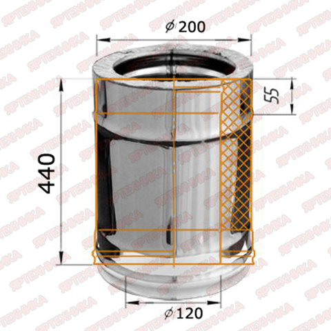 Труба-сэндвич 0,5м d120х200мм (430/0,5 мм+оцинк) Ferrum