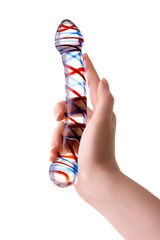 Двусторонний стеклянный фаллос с разноцветными спиралями - 21 см. - 
