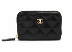 Кошелек для карт и монет женский Chanel на молнии черный