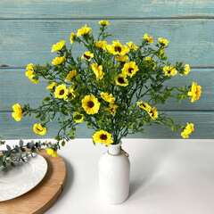 Ромашки мини, искусственные цветы, полевые цветы, цвет Желтый микс, 35 см, около 12-15 голов, набор 3 букета.