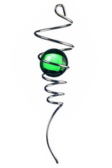 Спиральный хвостик серебристый с зеленым шаром (Iron Stop)