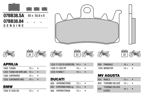 07BB38LA колодки тормозные МОТО(FDB2265)