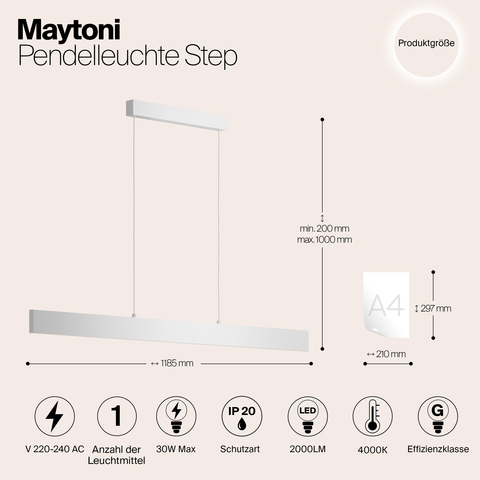 Подвесной светодиодный светильник Maytoni Step P010PL-L30W4K белый