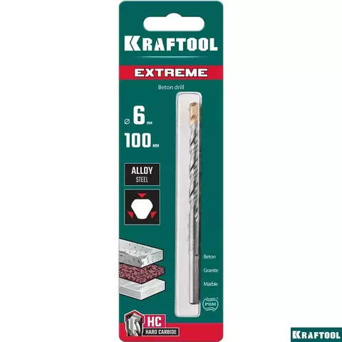 KRAFTOOL EXTREME 6 х 100 сверло по бетону, 3-х гранный хвостовик