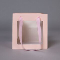 Пакет подарочный M, Куб с окном, Розовый, 20*20*20 см (Д*В*Ш)