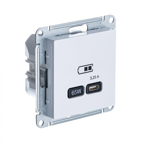 Розетка зарядное устройство USB разъём тип - C 65 Вт c протоколом QC, PD. Цвет Белый. Schneider Electric AtlasDesign. ATN000127