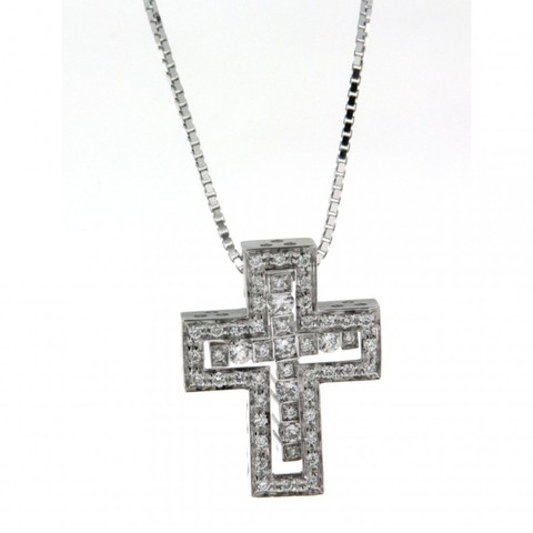 12106 - Двойной крест трансформер из серебра с кцб.цирконами  DOMIANI (с цепочкой)