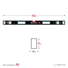 KRAFTOOL A-RATE CONTROL, 1000 мм, точность 0.3 мм/м, с зеркальным глазком, сверхпрочный магнитный уровень (34988-100)