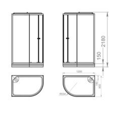 Душевая кабина Domani-Spa Delight 128 Slim L 1200*800*2180, низкий поддон, тонированное стекло, задняя черная стеклянная панель, без электрики