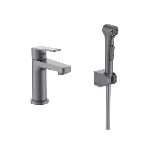 Aquatek AQ1712BGM AQ1712BGM ЛУГАНО смеситель для раковины 106 с гигиеническим ручным душем, оружейная сталь