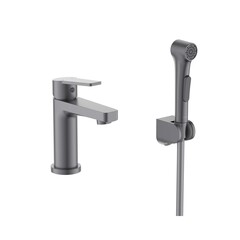 Aquatek AQ1712BGM AQ1712BGM ЛУГАНО смеситель для раковины 106 с гигиеническим ручным душем, оружейная сталь фото