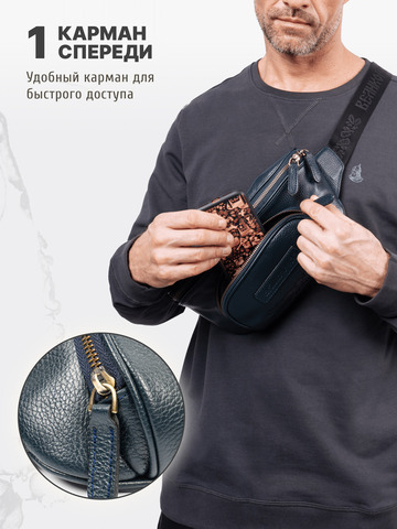 Кожаная сумка на пояс синего цвета