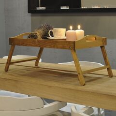 Столик поднос складной деревянный на ножках для завтрака в подарочной упаковке, разборный, коричневый бейц