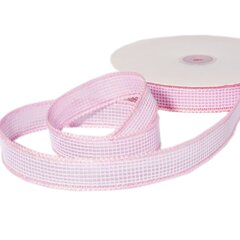 
          Декоративная лента капроновая для декора и флористики, 2,5 см, намотка 25 ярдов, розовая, дизайн сетка