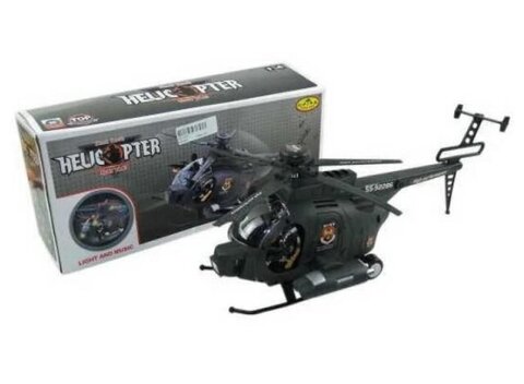 Вертолет черный светомузыка +солдатик, в кор, солдадик, навесные элементы размер 34*14