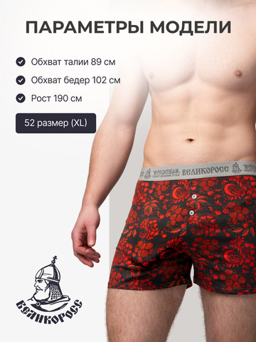 Комплект из 3-х семейных трусов - «Красная хохлома»