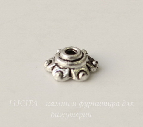 Шапочка для бусины (цвет - античное серебро) 6х3 мм, 10 штук