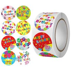 Наклейки-стикеры круглые Happy Birthday 500 шт