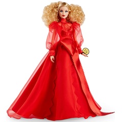 Барби Годовщина 75 лет Блондинка в Красном Шифоновом Платье