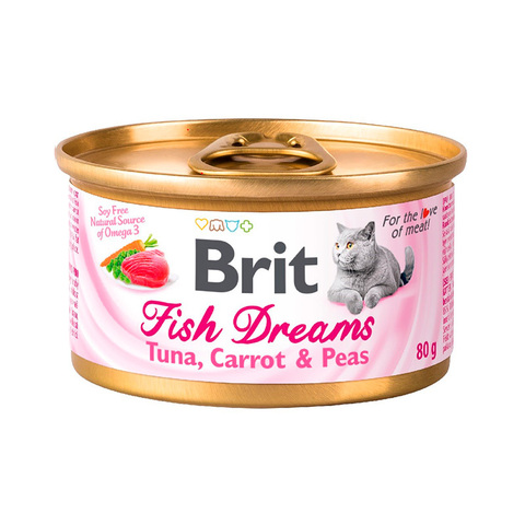 Влажный корм Brit Fish Dreams Tuna, Carrot & Pea, с тунцом, морковью и горошком, для кошек, 80 г