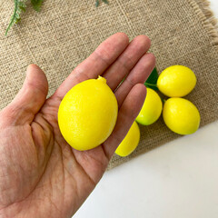 йЛимоны реалистичные, Фрукты декоративные, муляжи, ветка 16 см, лимон 4 см, 5 шт на связке, набор 1 связка.
