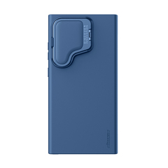 Чехол от Nillkin покрытый шелковистым силиконом синего цвета (Midnight Blue) для Samsung Galaxy S24 Ultra, серия CamShield Silky Prop Silicone Case (с металлической откидной крышкой)