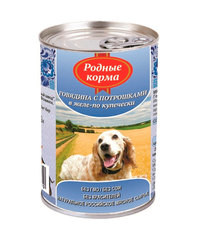 Родные Корма консервы для собак говядина с потрошками в желе по-купечески 410 г