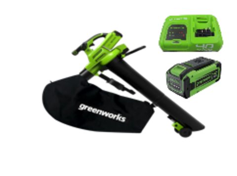 Аккумуляторный воздуходув пылесос Greenworks GD40BVK8, (2406907UH5F), 40v, АКБ 8 А·ч и быстрое ЗУ