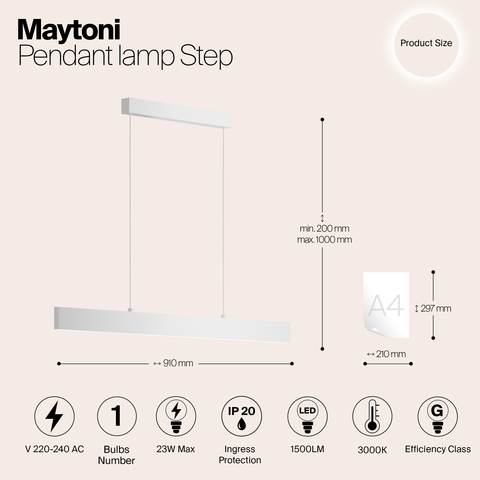 Подвесной светодиодный светильник Maytoni Step P010PL-L23W белый