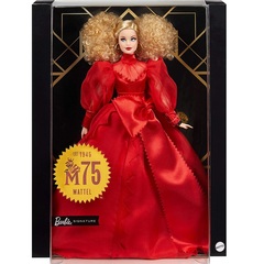 Барби Годовщина 75 лет Блондинка в Красном Шифоновом Платье