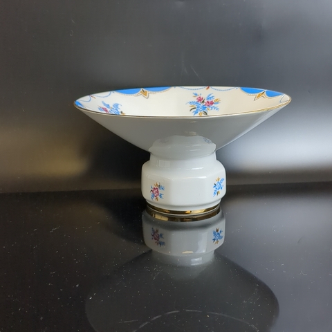 Ваза конфетница, сухарница, фарфоровая ЛФЗ из сервиза "Летний театр", роспись, деколь, d-15.5 см, винтаж СССР 1990-е гг