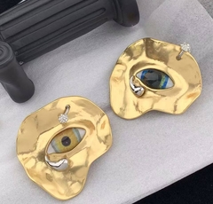 73129- Серьги ГЛАЗА круглые в стиле Schiaparelli цвет серебро/золото